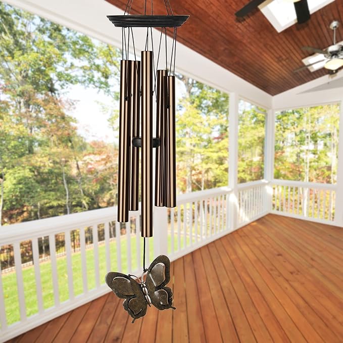 Woodstock Wind Chimes My Butterfly Chime, Bronze Aluminum Tubes, Small 21-Inch, Light Airy Sound Wind Chime for Outdoor Decor for Garden
