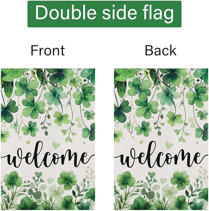 Louise Maelys St Patrick's Day Garden Flag Shamrock Clover Welcome 28x40 Inch Double Sided Large Burlap Love Heart Saint Patricks Spring Holiday Yard Outdoor Sign Outside House Decor