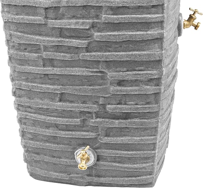 Good Ideas Impressions Riverwalk 50 Gallon Faux Slate Surface Dual Spigot Rain Barrel with 2 Brass Spigots and Screen, Dark Granite (2 Pack)