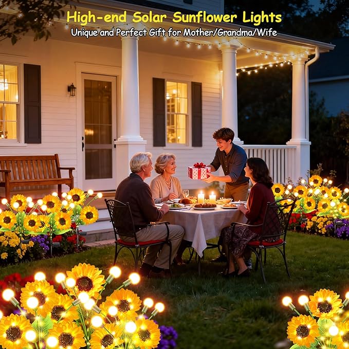 Garpar Garden Lights Solar Powered, Upgraded Bigger Solar Sunflowers with Swaying Firefly Lights, Brighter Waterproof Solar Yard Lights for Outdoor Garden Pathway Patio Lawn Backyard, Gift, 2Pack