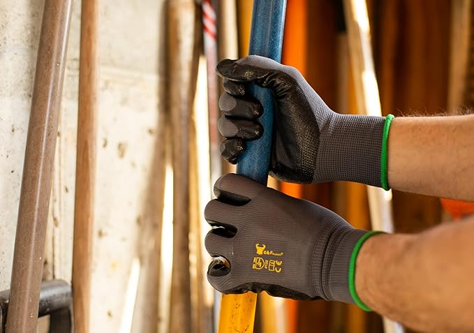 G & F Products - 6 PAIRS Men's Working Gloves with Micro Foam Coating - Garden Gloves Texture Grip Work Glove For general purpose, construction, yard work, Medium, Black, Model Number: 1519M-6 Black