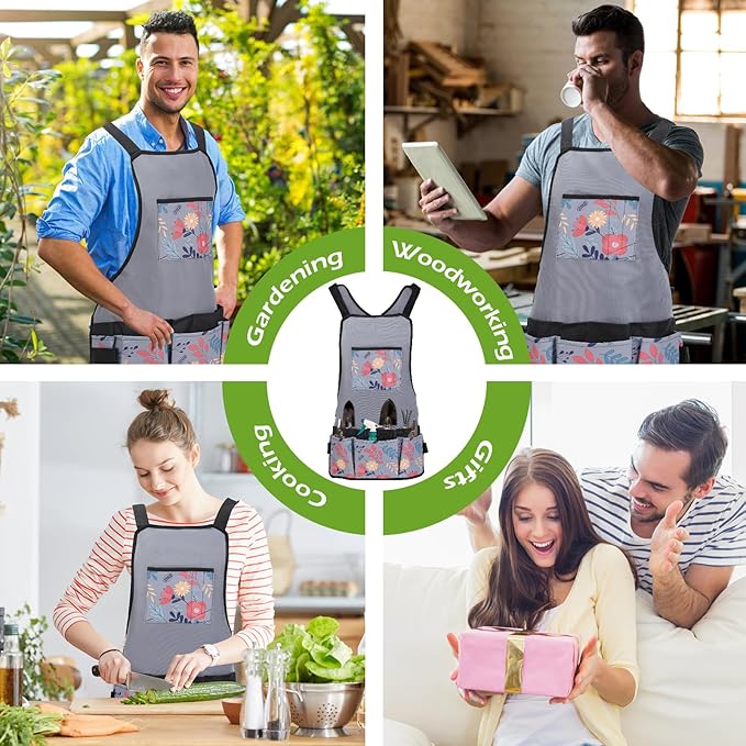 Laelr Garden Apron Oxford Cloth Work Apron With Pockets Adjustable Heavy Duty Tool Apron for Men & Women
