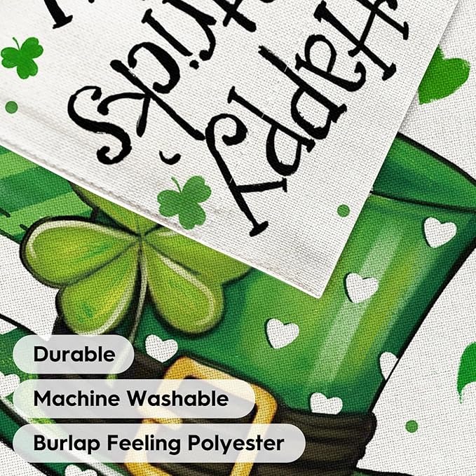 AVOIN colorlife Happy St Patricks Day Garden Flag 12x18 Inch Double Sided Outside, Shamrock Lucky Clover Hat Yard Outdoor Flag