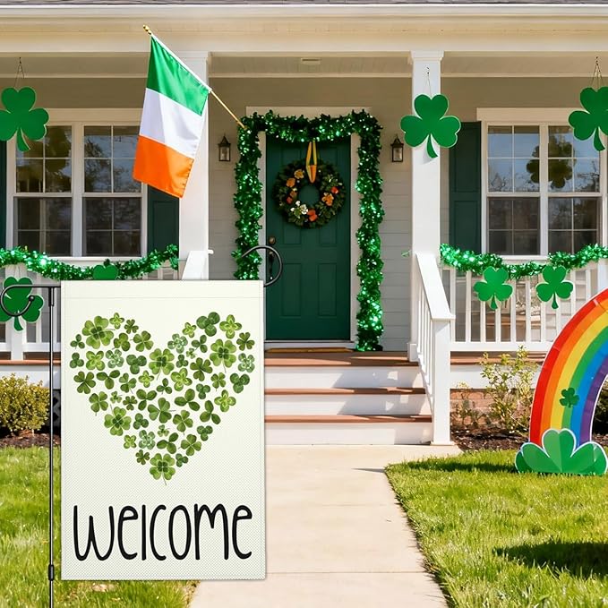 Happy St Patricks Day Garden Flag St Patrick's Day Yard Sign Garden Flags for Outside 12x18 Double Sided Shamrock Lucky Irish Blessing Signs Outdoor Decorations