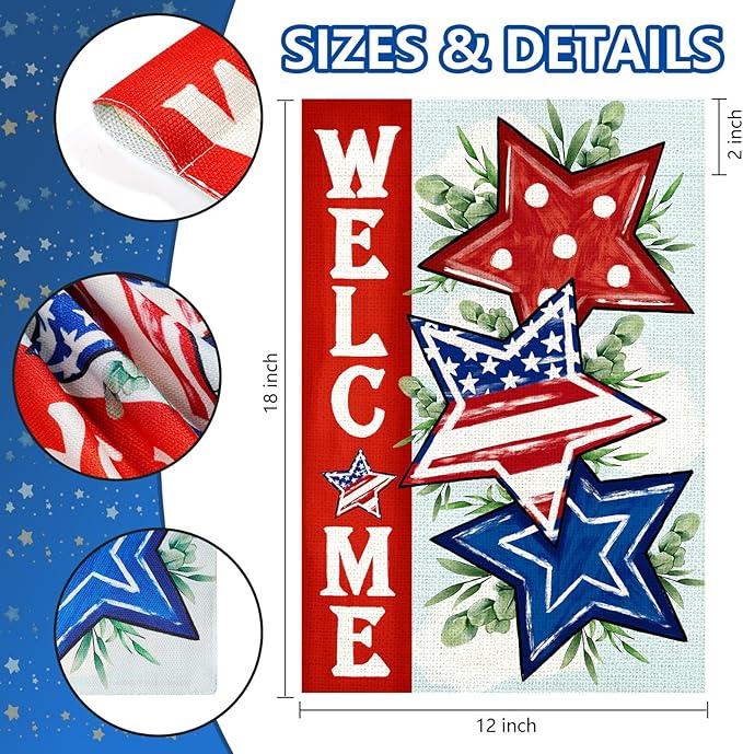 4th of July Garden Flag 12x18 Inch, Double Sided Flag for Yard Outdoor Decoration