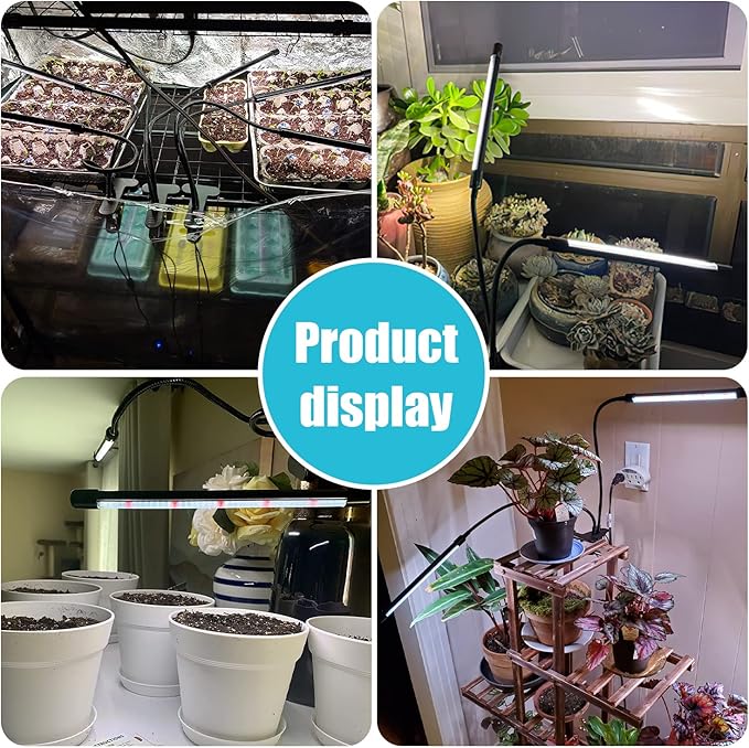 Black Clip Grow Lights for Indoor Plants, 168 Full Spectrum LEDs Clip Plant Growing Lamps with Flexible Gooseneck and 4/8/12/18H Timer, 3 Spectral Modes, 10 Dimmable Levels (4 Head 1 Pack)