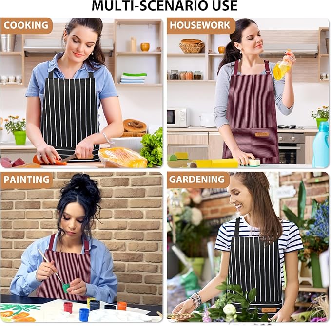 2 Pack Kitchen Aprons, Apron for Cooking with 2 Pockets, Unisex Adjustable Neck Strap Chef Aprons for Men Women
