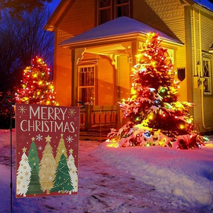 Merry Christmas Garden Flag Christmas Tree Snowflake Winter happy new year Holiday Farmhouse Yard Outdoor Decorative Flag 12x18 Inch Double Sided