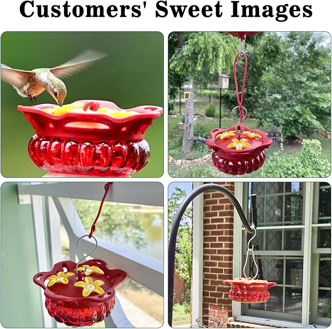 Set of 2 Glass Hummingbird Feeders for Outdoors Hanging with 3 Bee Guard Feeding Ports, 3.4OZ Handheld Humming Birds Feeders for Outside, Gifts for Women Mom, Transparent