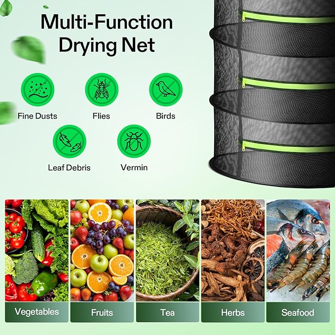 VIVOSUN 2-Pack 8-Layer Mesh Drying Rack Hanging Design with Green Zippers for Dehydrating, Indoor and Outdoor (Pruning Shears Included)