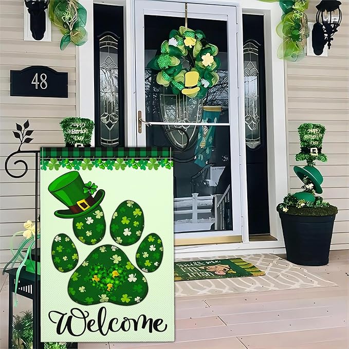 St Patricks Day Garden Flag Shamrock Lucky Irish Blessing Garden Flag Happy St Patrick's Day Yard Decor Garden Flags for Outside 12×18 Inch Double Sided Outdoor House Holiday Decorations