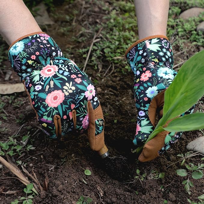Pleneal Gardening Gloves for Women - Leather Garden Gloves Thorn Proof, Outdoor Protective Working Gloves