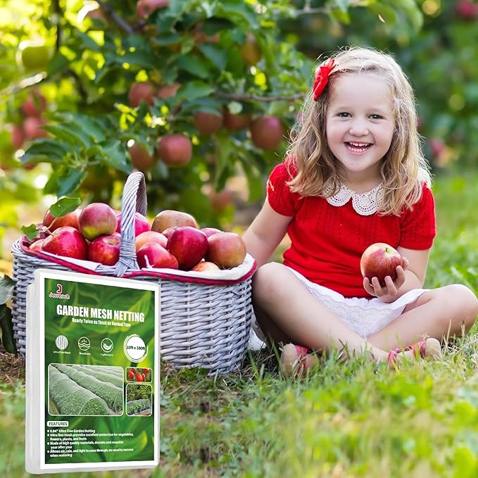 Garden Netting, Jevrench Durable Ultra Fine Garden Netting, Garden Plant Cover Row Cover Makes Plants, Vegetables, Fruits, and Flowers Grow Better (10ft x 100ft)