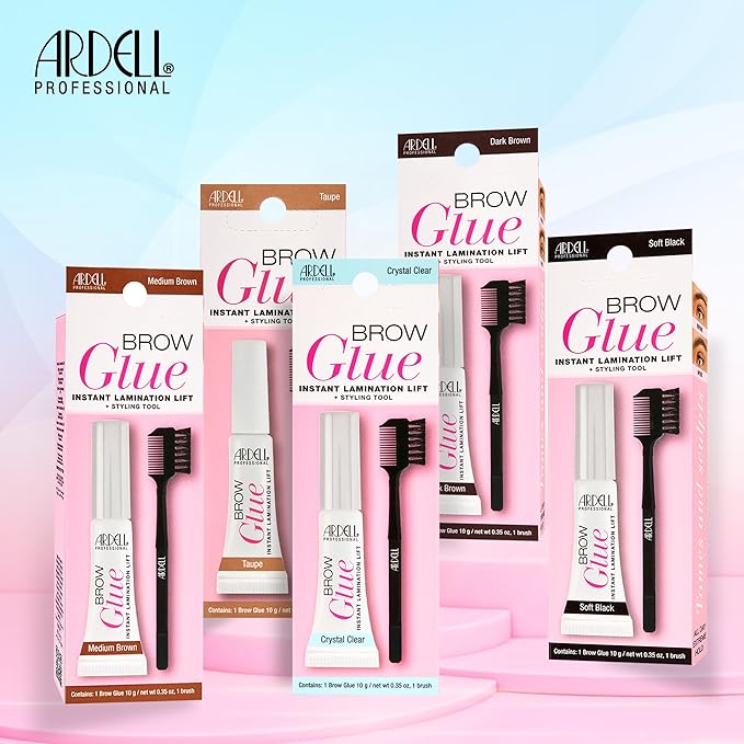 Ardell Brow Glue Medium Brown with Styling Brush – Tinted Eyebrow Gel for Lamination Lift, All-Day Extreme Hold Brow Gel for Defined Brows, 0.35 oz