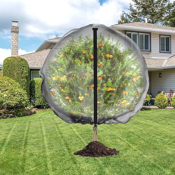 2 Pack Fruit Tree Netting with Zipper and Drawstring, 6.6 x 8.2 Ft Bird Mesh Net Barrier Blueberry Netting for Bushes, Garden Plant Protection Net Cover for Apple Trees Vegetables Fruits