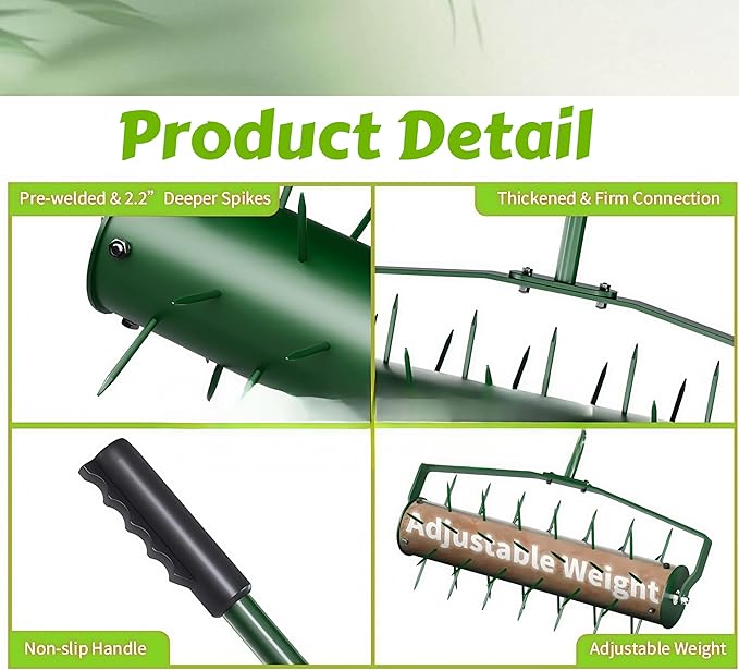 18” Lawn Aerator, Heavy-Duty Manual Lawn Aerator Tool with 50” Metal Handle for Lawn Care, Grass Aerator Lawn Aeration Machine for Garden, Yard, Cropland to Loose Soil