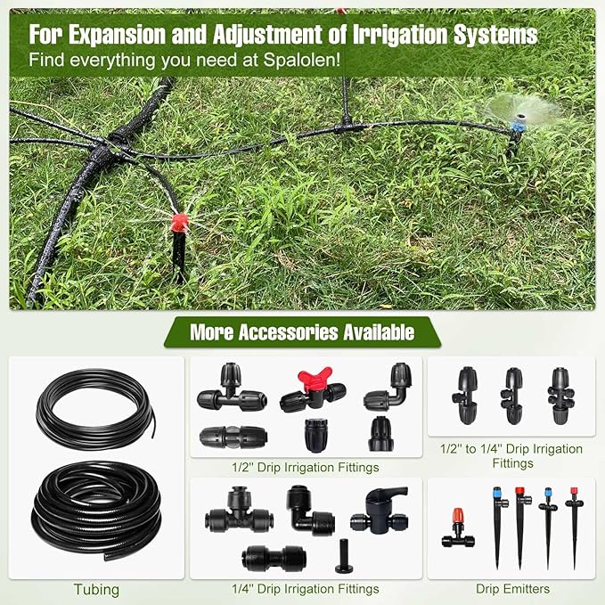 30PCS Push-to-Fit Drip Irrigation Emitters for 1/4 inch Irrigation Tubing, Adjustable 360 Degree Drip Emitter Sprayer with Stake, Irrigation Dripper Sprinklers for Drip Irrigation System