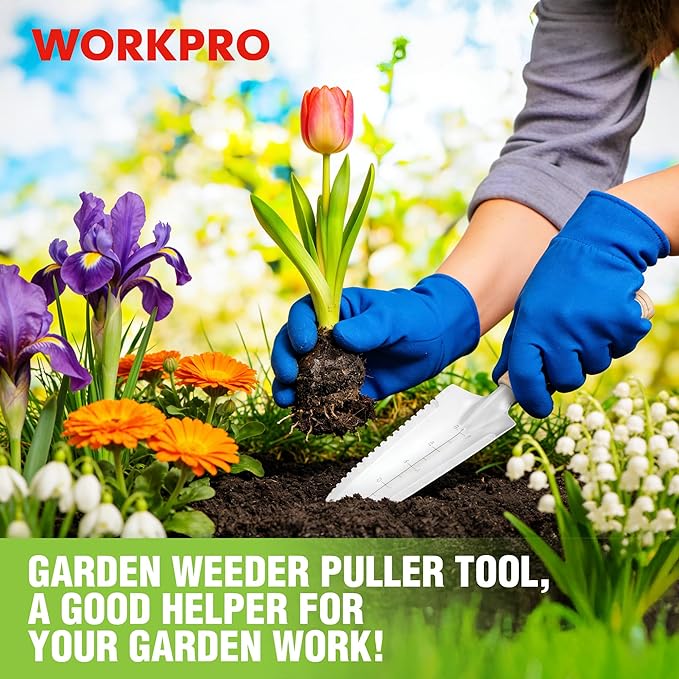 WORKPRO Garden Trowel with Wood Handle, Stainless Steel Narrow Hand Shovel, Multi- Use Flat Garden Trowel for Planting, Weeding, Transplanting, Digging, Small Weeding knife for Gardening