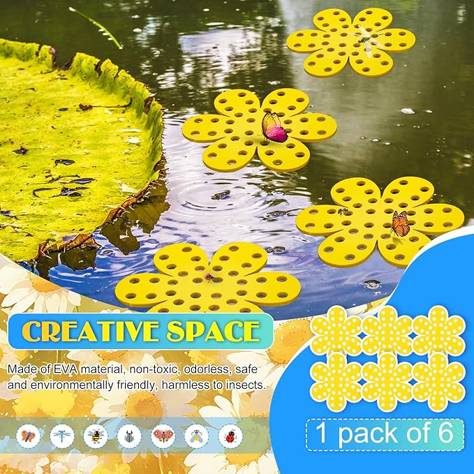 Chunful 6 Pack Bee Watering Station 6.3 Inches Floating Bee Watering Station for Garden Butterfly Feeders for Outside Garden Decoration Thirsty Pollinators(Yellow)