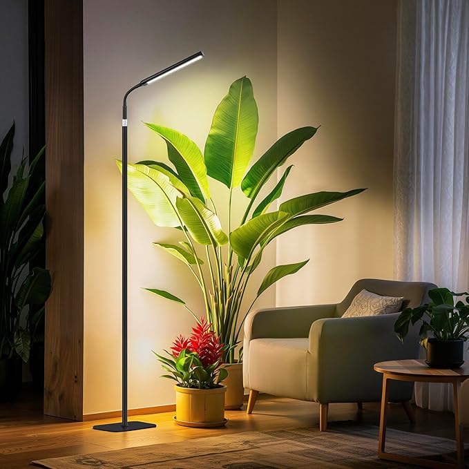 Plant Light for Indoor Growing, Full Spectrum Dual Heads Grow Light, 66.5in Extendable Stand,144 LEDs,10-Level Dimmable, Auto Timer, Adjustable Gooseneck Floor Lamp for Tall Large Plants