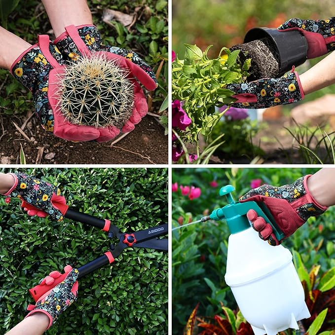 Trifabricy Gardening Gloves for Women, Breathable Leather Garden Gloves with Grip, Thorn-Proof Puncture-Resistant Work Gloves