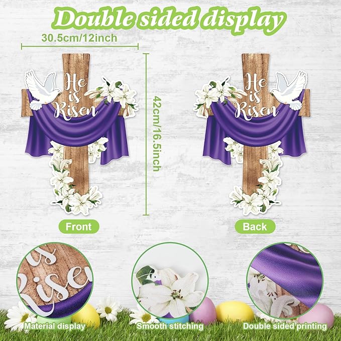He is Risen Easter Garden Flag Banner Outdoor Decorations for Outside Double-Sided Printed, Cross Rise Christian Jesus Lily Flowers Bunting Yard Flags House Yard Spring Seasonal Decoration