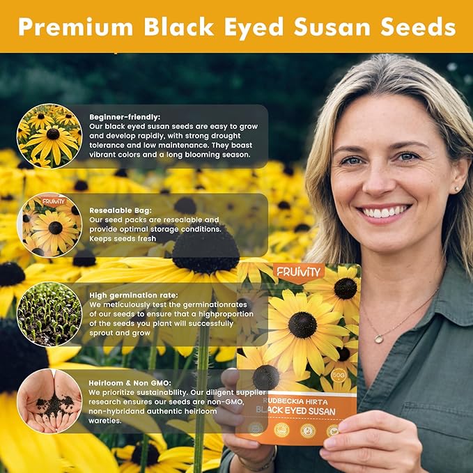 120,000+ Black Eyed Susan Seeds for Planting, Perennial Wildflower Seeds for Pollinator Gardens, Non-GMO Heirloom Flower Seeds to Plant Outside & Inside, Borders, Containers, Rudbeckia hirta
