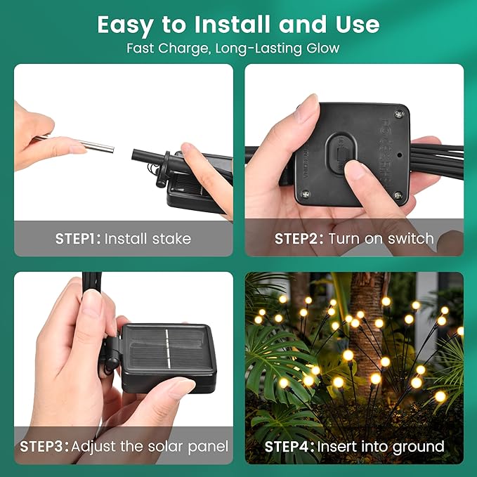 Solar Christmas Decorations, 120 LED Firefly Solar Christmas Lights Outdoor Waterproof, Garden Lights for Yard Porch Patio Decor (12 Pack)