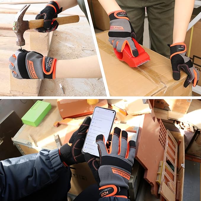 HANDLANDY Work Gloves for Men & Women, Utility Mechanic Working Gloves Touch Screen, Flexible Gardening Gloves for Yard