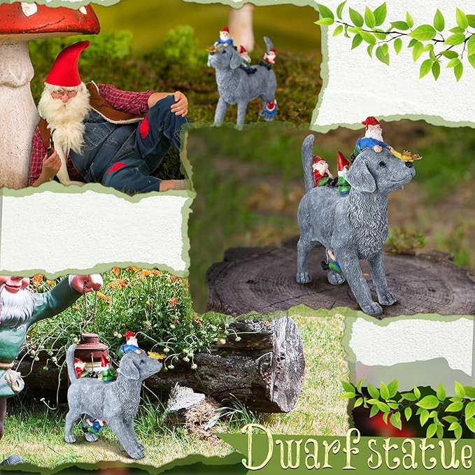 Chunful Dog and Gnome Garden Statues for Outside Decor with Butterfly Funny Yard Decorations Home Indoor Outdoor Patio Lawn Ornaments Housewarming Birthdays Gifts for Women Mom Grandma, 10.62 Inch