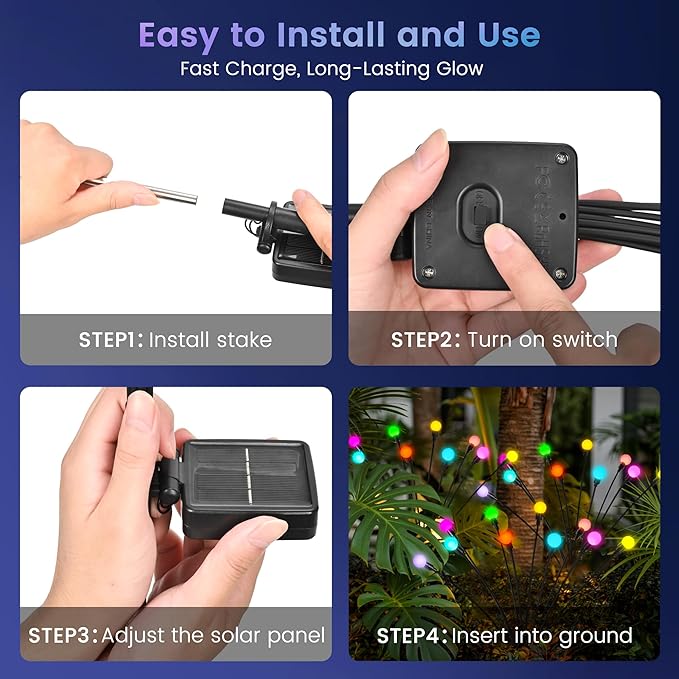 Solar Christmas Decorations, 80 LED Firefly Solar Christmas Lights Outdoor Waterproof, Garden Lights for Yard Porch Patio Decor (8 Pack Multi-Colored)