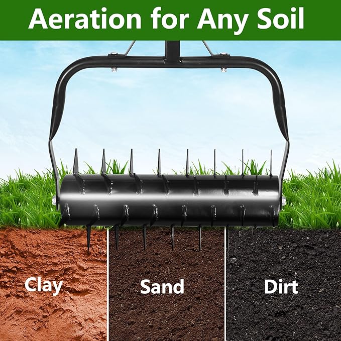 Seeutek 18 Inch Rolling Lawn Aerator, Upgraded Heavy Duty Aerator Lawn Soil Penetrator Spikes w/Two Adjustable Height Handles, Manual Aerator Lawn Tool for Garden Yard
