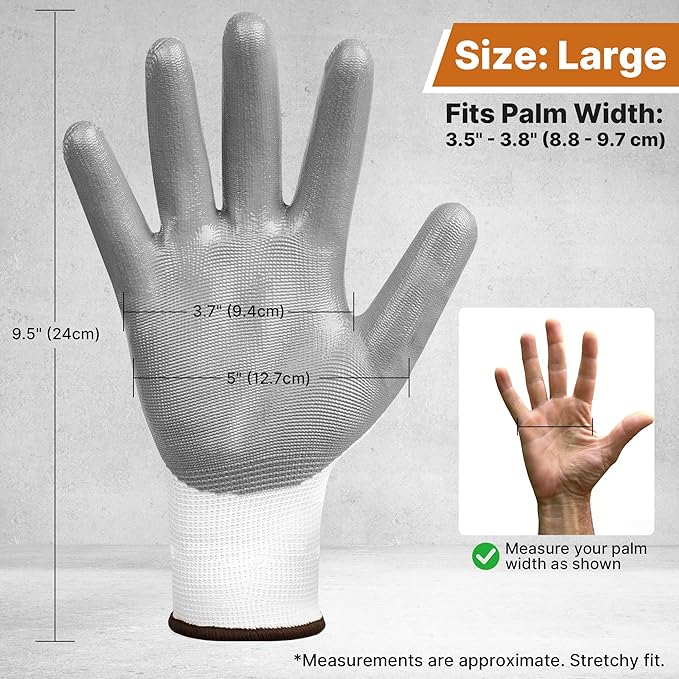 Work Gloves, 3 Pairs - Nitrile Coated Non-Slip Grip Working Gloves for Men & Women, Lightweight Breathable 13-Gauge Nylon Knit for Warehouse, Gardening, Automotive & DIY Work (Large)