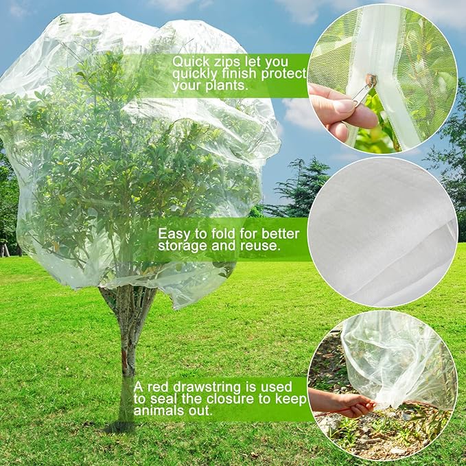 Large Fruit Orchard Netting, 6.56 x 6.56 FT Plant Netting with Zipper and Drawstring, Garden Netting to Protect Fruit from Anti Birds, Bugs, Cicadas, Insects