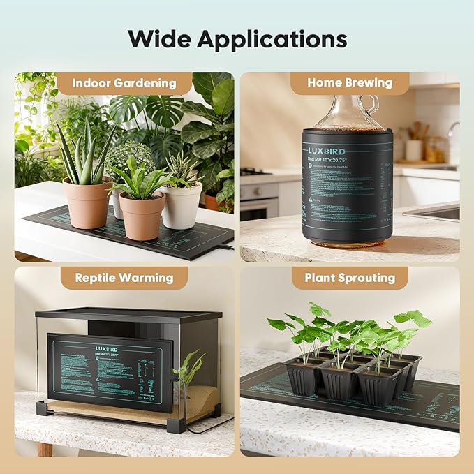 LUXBIRD 2026 Upgraded Seedling Heat Mat, 6 Pack 10"x20.75" UL & MET Certified Warm Hydroponic Heating Pad for Hydroponic Germination, Indoor Gardening & Greenhouse