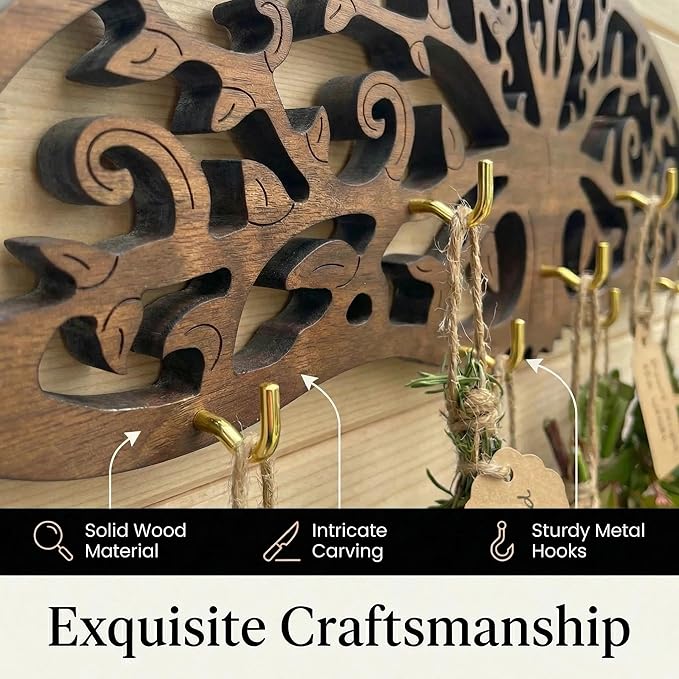 Herb Drying Rack Hanging 2 Pack, Wall Mounted Wooden Flower Drying Rack and Wall Decor for Kitchen Witch, Rustic Apothecary Supplies, Over The Garden Wall Style