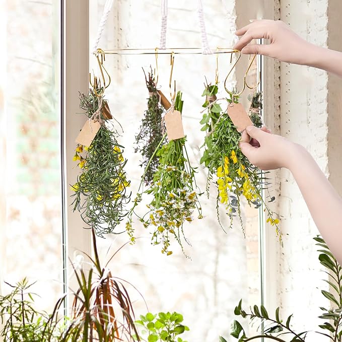 2pack Herb Drying Rack With Golden Herb Dryer Hooks, Hanging Rack With Wooden Balls, Golden Color