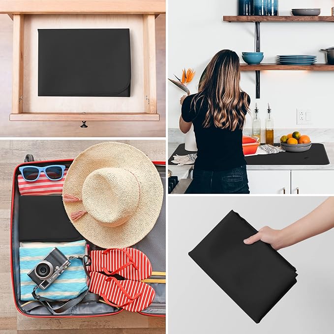 FLASLD Heat Resistant Mat for Air Fryer Site on, Fireproof Silicone Mats for Kitchen Counter, Countertop Protector, No-slip and Waterproof (Black, 16"X24")