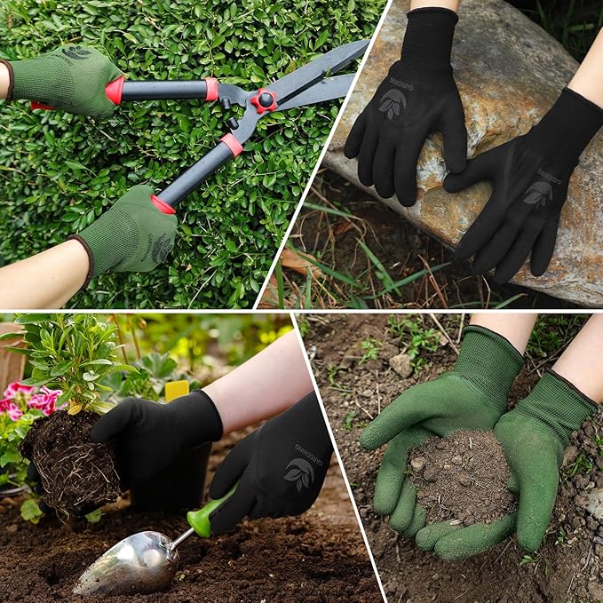 Trifabricy Garden Gloves for Women/Men - 6 Pairs Latex Gardening Gloves with Grip, Protective Work Gloves for Lawn Yard