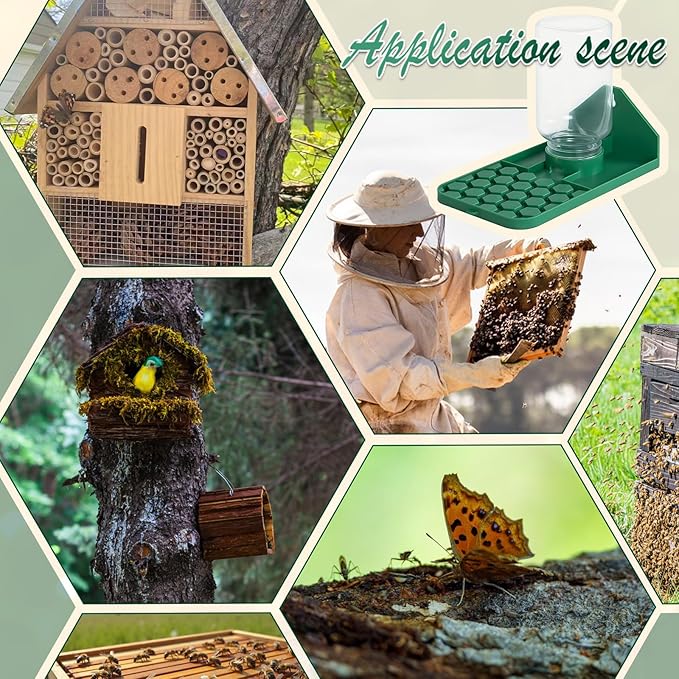 Bee Water Dispenser, Wall or Tree Mounted, for Bees, Butterflies, Hummingbirds and Insects, Green, 2 Pack