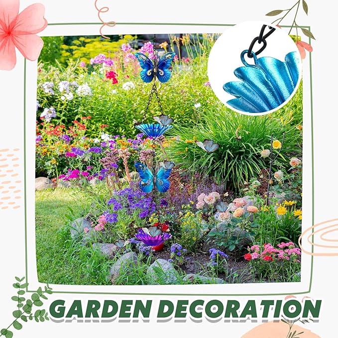 Tandefio Bee Watering Station for Garden Bee Butterfly Feeder Hanging Bath Bowl with Vivid Flower Design 15.75 x 2.56 Inch Colorful Metal Cups for Outdoor Yard Garden Decoration Gifts