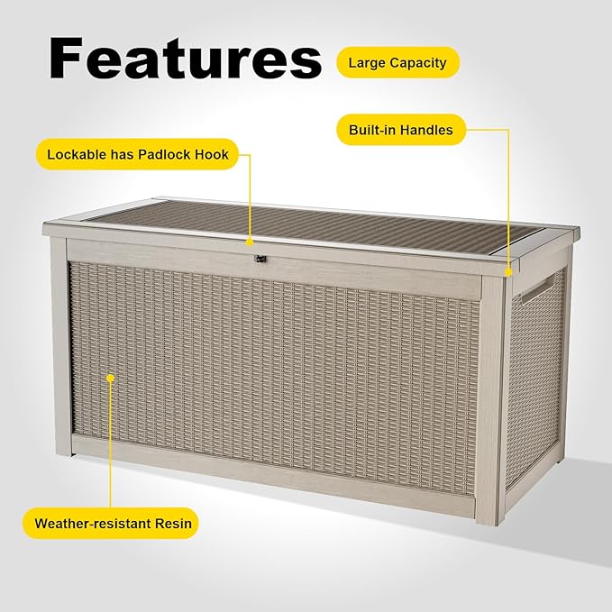 DRATO 320 Gallon Deck Box, Outdoor Large Waterproof Resin Storage Box with Lockable Lid for Patio Cushions, Gardening Tools(Gray,320 Gallon)