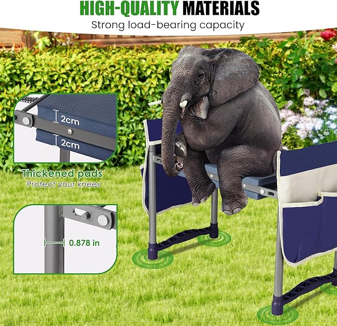 Garden Kneeler and Seat, 10.9" Wide Double-Sided Thick Knee Pad , Heavy-Duty Foldable Gardening Stool, 2 Large Tool Bags, Prevents Knee and Back Pain, Portable Garden Bench, Gifts for Women, Seniors