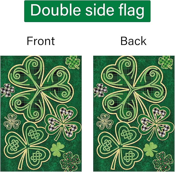 Louise Maelys Welcome St. Patrick's Day Garden Flag 28x40 Double Sided with Tag, Burlap Spring Large Lucky Shamrock Clover Yard Sign Buffalo Plaid Home Outside Outdoor Decor