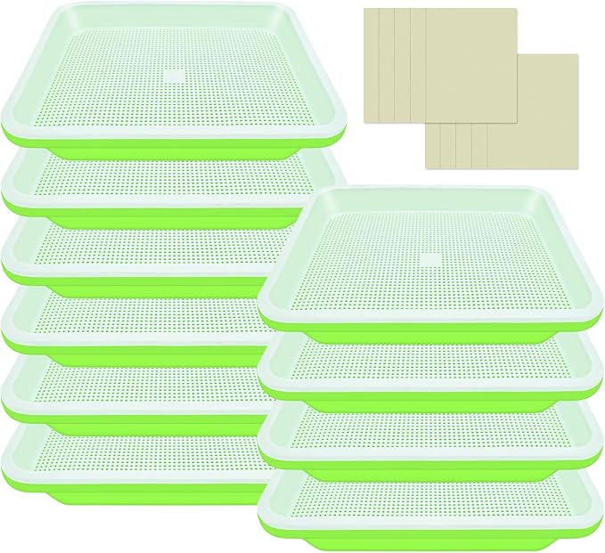 Legigo 10 Pack Green Seed Sprouter Trays- Soil-Free Cultivation Germination Tray, BPA Free Nursery Tray with Planting Paper for Indoors or Outdoors Sprouting Seeds, Grow Grass, Beans (Without Lids)