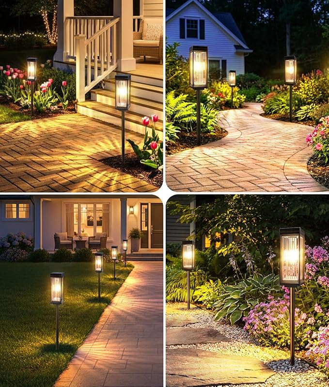 2 Pack Solar Pathway Lights Outdoor, Upgraded Solar Lights Outdoor Waterproof, Bright Up to 15 Hrs Auto On/Off Garden Light for Yard Patio Lawn Path Walkway Driveway Outside Decor