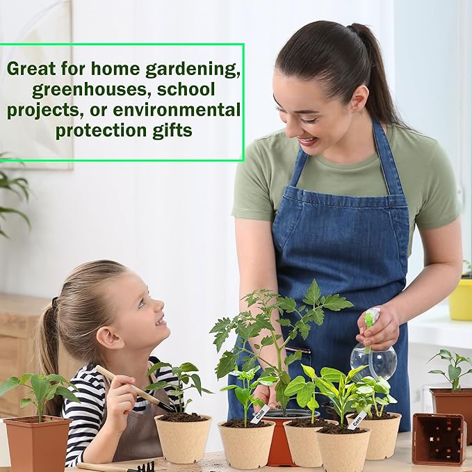 60 Packs 3.15 Inches Seed Starting Pots Biodegradable Drainage Holes Round Nursery Pot with 10 Planting Labels Small Seed Starter Tray Bulk Garden Container for Herb Seed Starter
