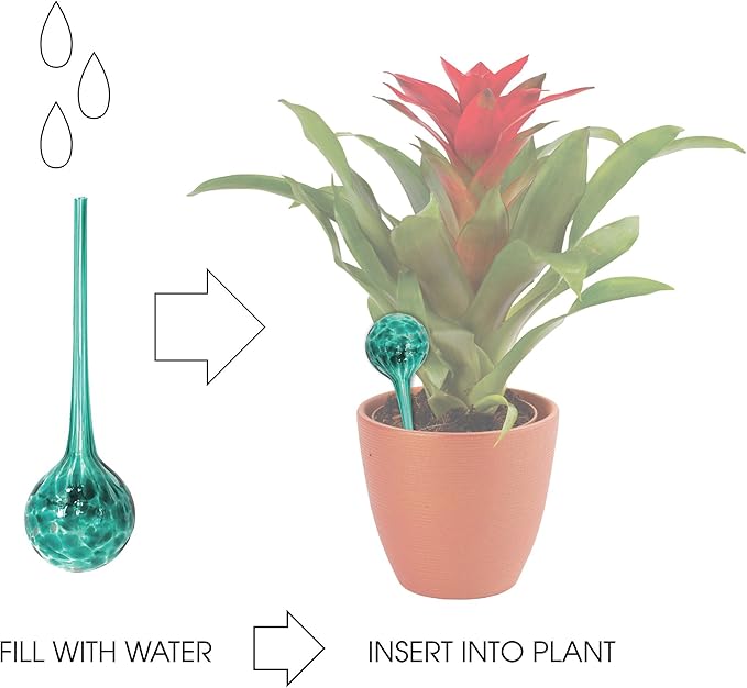 Plant Watering Globe Set, Set of 3, Indoor & Outdoor, Colorful Multicolored Hand-Blown Glass for Everyday Use