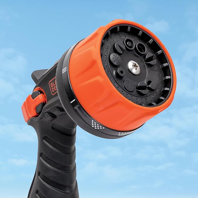 Black + Decker® Heavy-Duty 10-Pattern Poly Thumb Control Nozzle – Ergonomic, Versatile, Precision Garden Hose Attachment BD8439