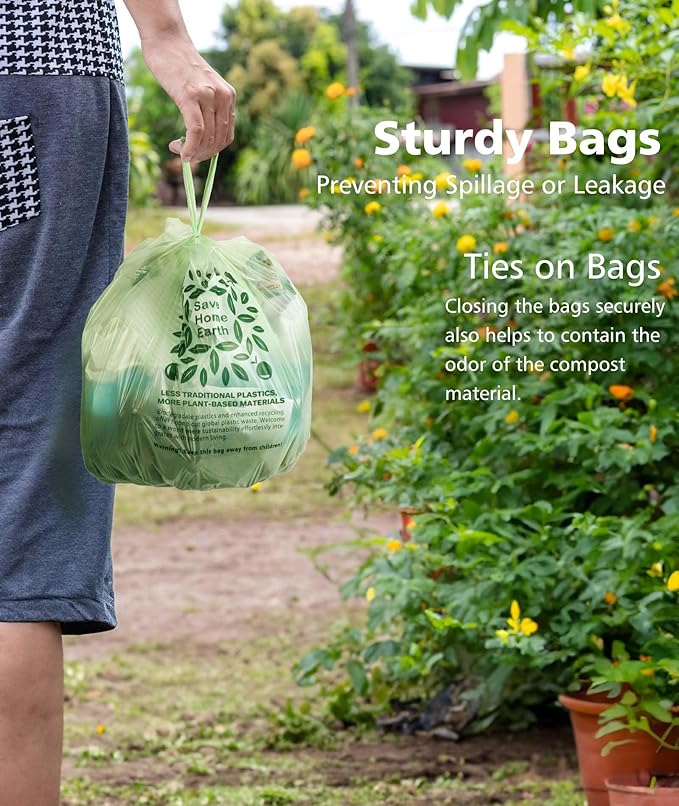 AYOTEE Compost Bags 1.6 Gallon with Handle Tie, 75 Count Compostable Trash Bags 1.6 Gallon Trash Bag, Small Biodegradable TrashBags Food Waste Liner, Small Compostable Bag for Kitchen Compost Bin